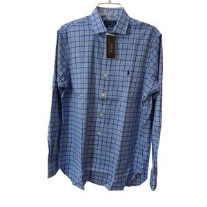 Man Size 15.5, NWT, Long Sleeve 34"-35",Blue, Navy and White Plaid Shirt